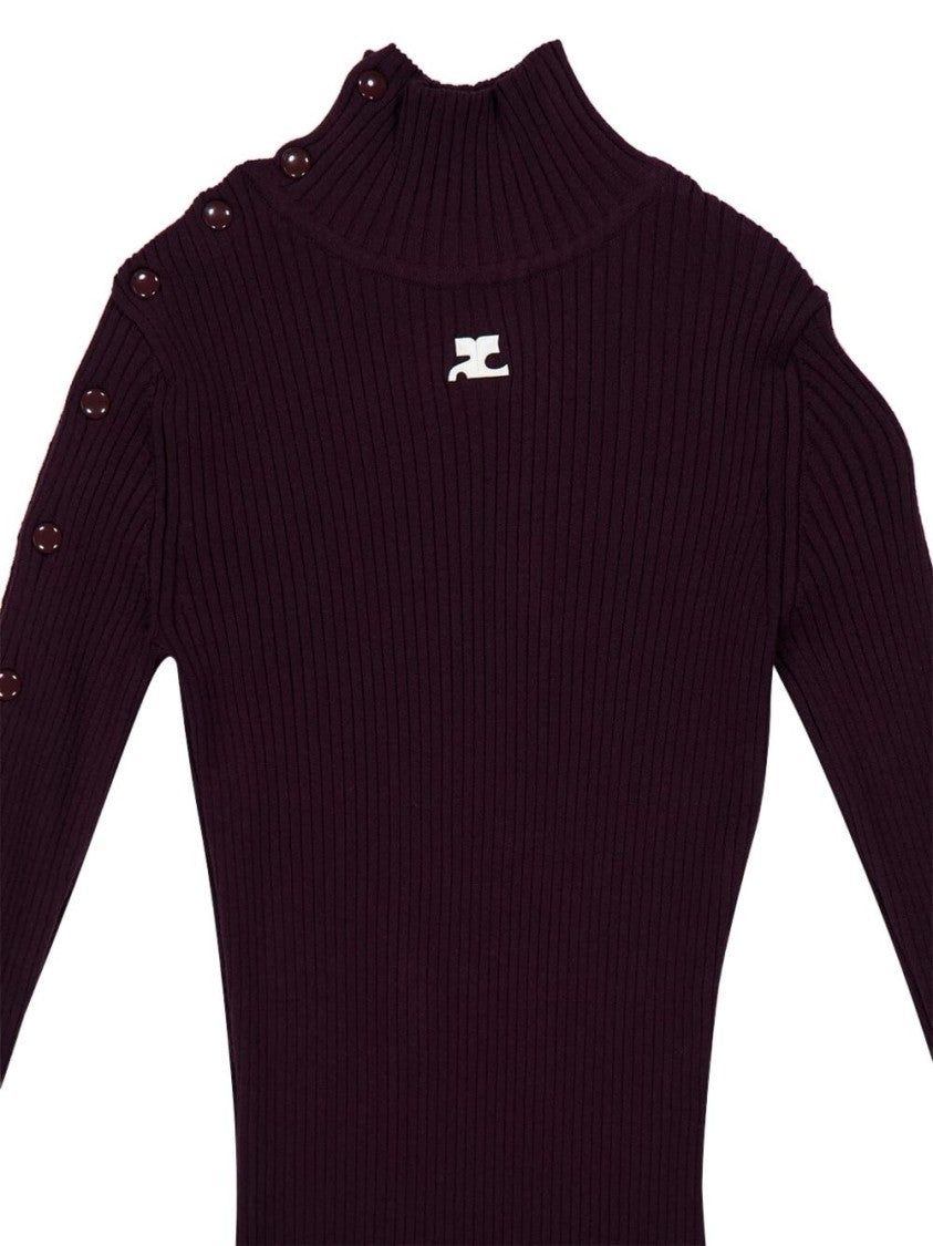 Courrèges Ribbed Midi Dress With Button Detail