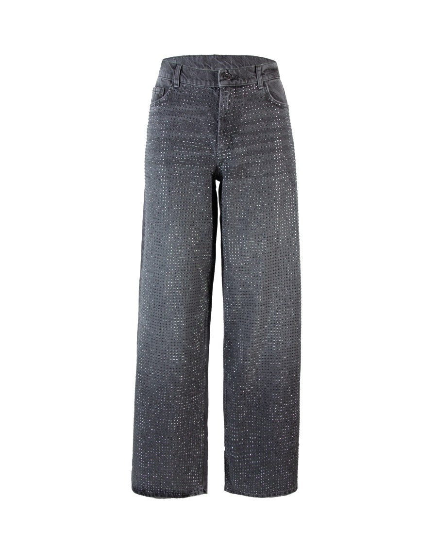 Liu Jo Gray Baggy Jeans With Rhinestones