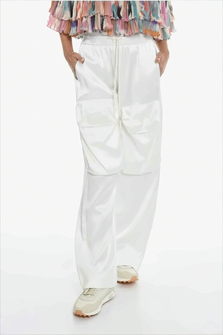 Off-White Wide-Leg Relaxed Fit Pants With Drawstring Waist