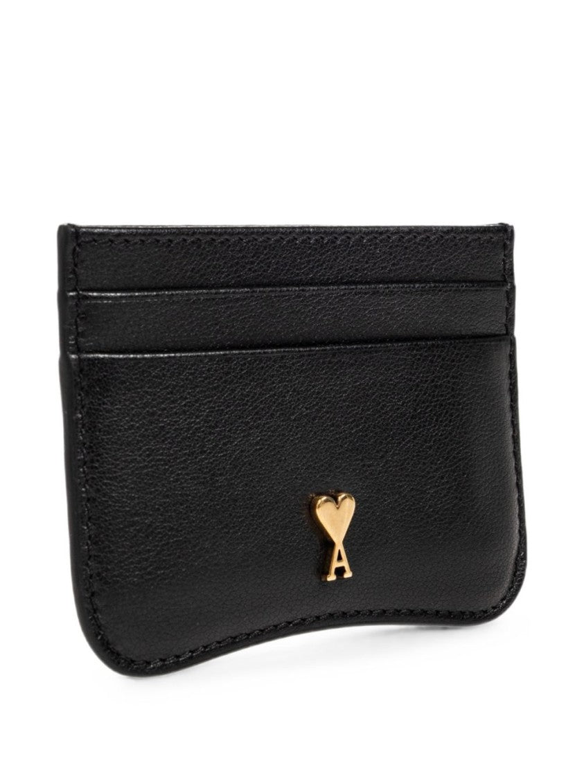 Ami Paris Gold-Tone Heart Emblem Silk-Nylon Cardholder