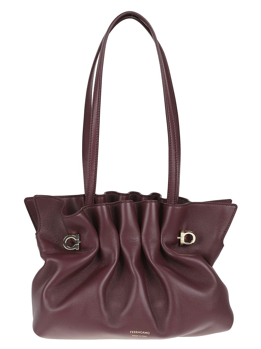 Ferragamo Ruched Leather Shoulder Bag With Versatile Carry Options