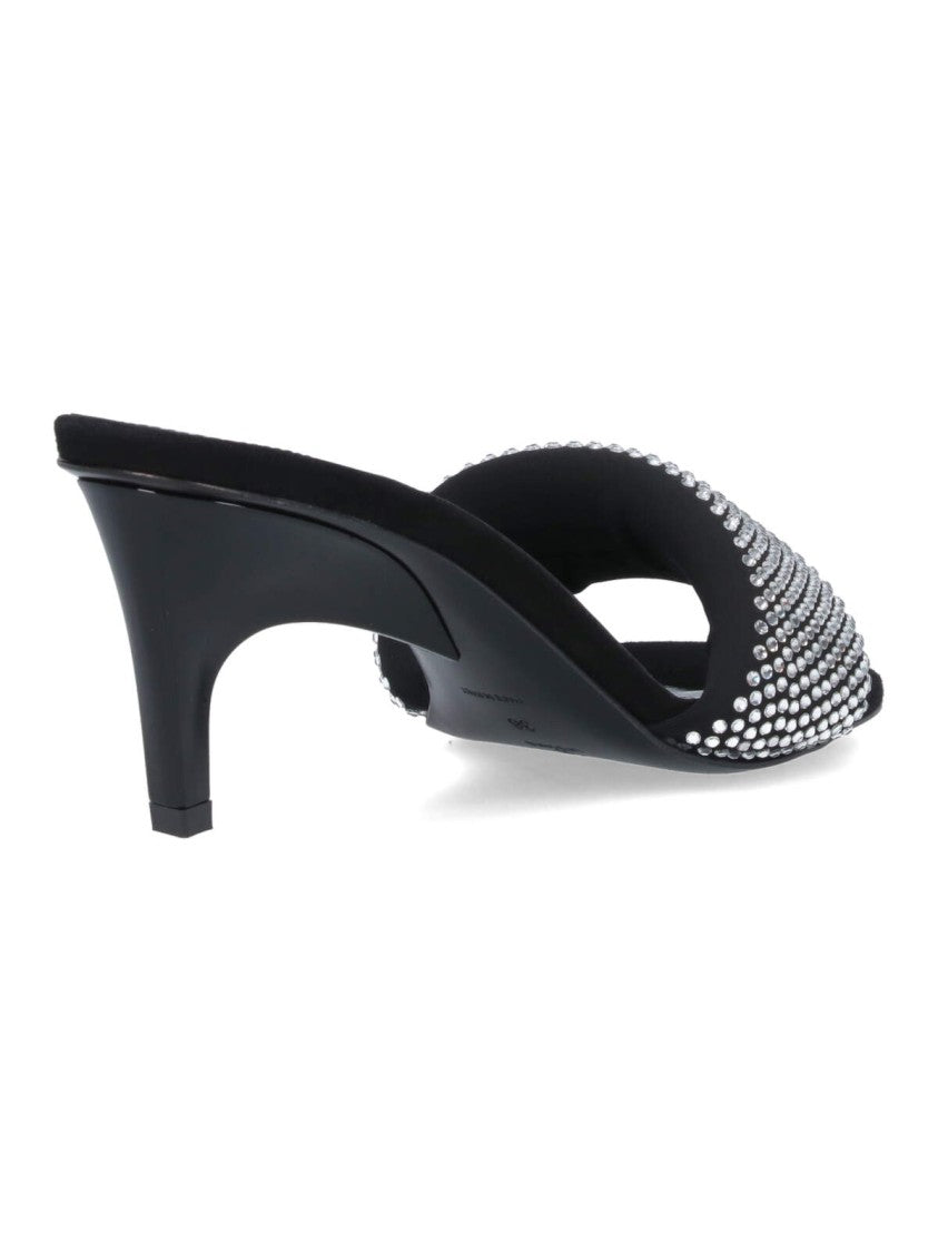The Attico Rem Crystal Sandals In Black Fabric