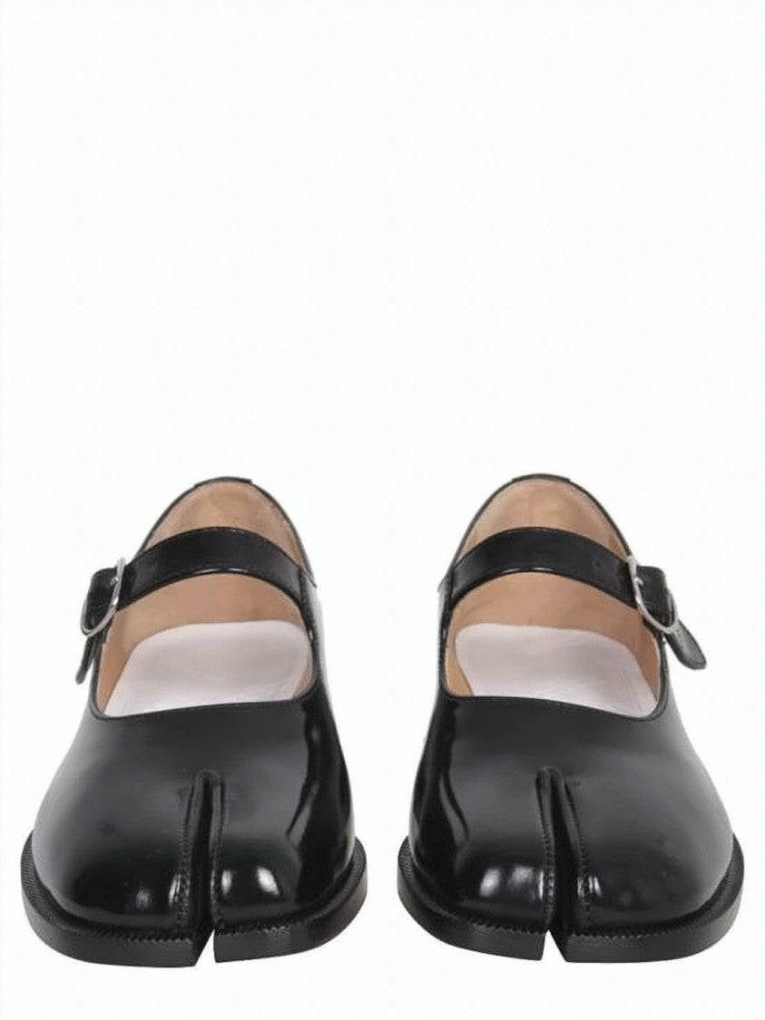 Maison Margiela Glossy Black Leather Mary Jane Shoes With Split Toe Design