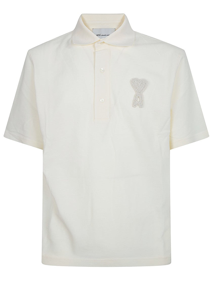 Ami Paris Organic Cotton Piqué Polo With Embroidered Logo