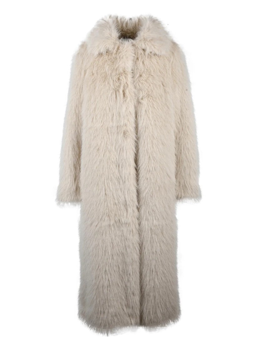 Semi Couture White Polyester Faux Fur Coat