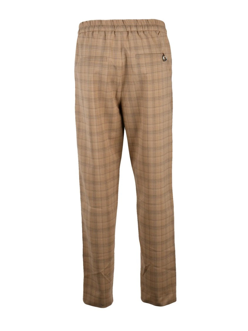 Marella Sport Beige Plaid Trousers With Elastic Waist And Practical Pockets