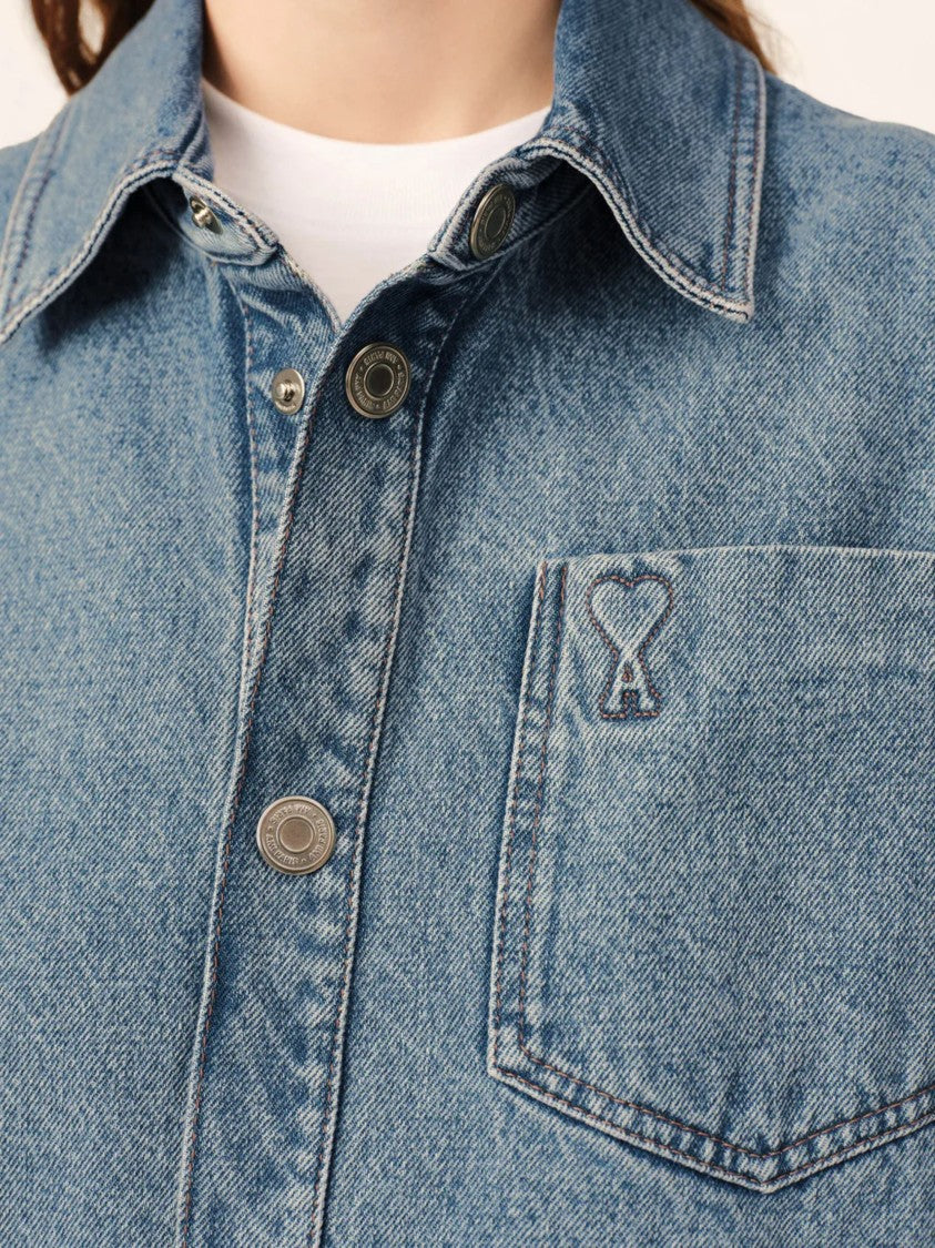 Ami Paris Light Blue Ami De Coeur Button-Down Denim Shirt