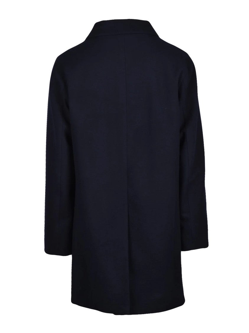 Paltò Blue Three-Quarter Sleeve Wool-Blend Coat