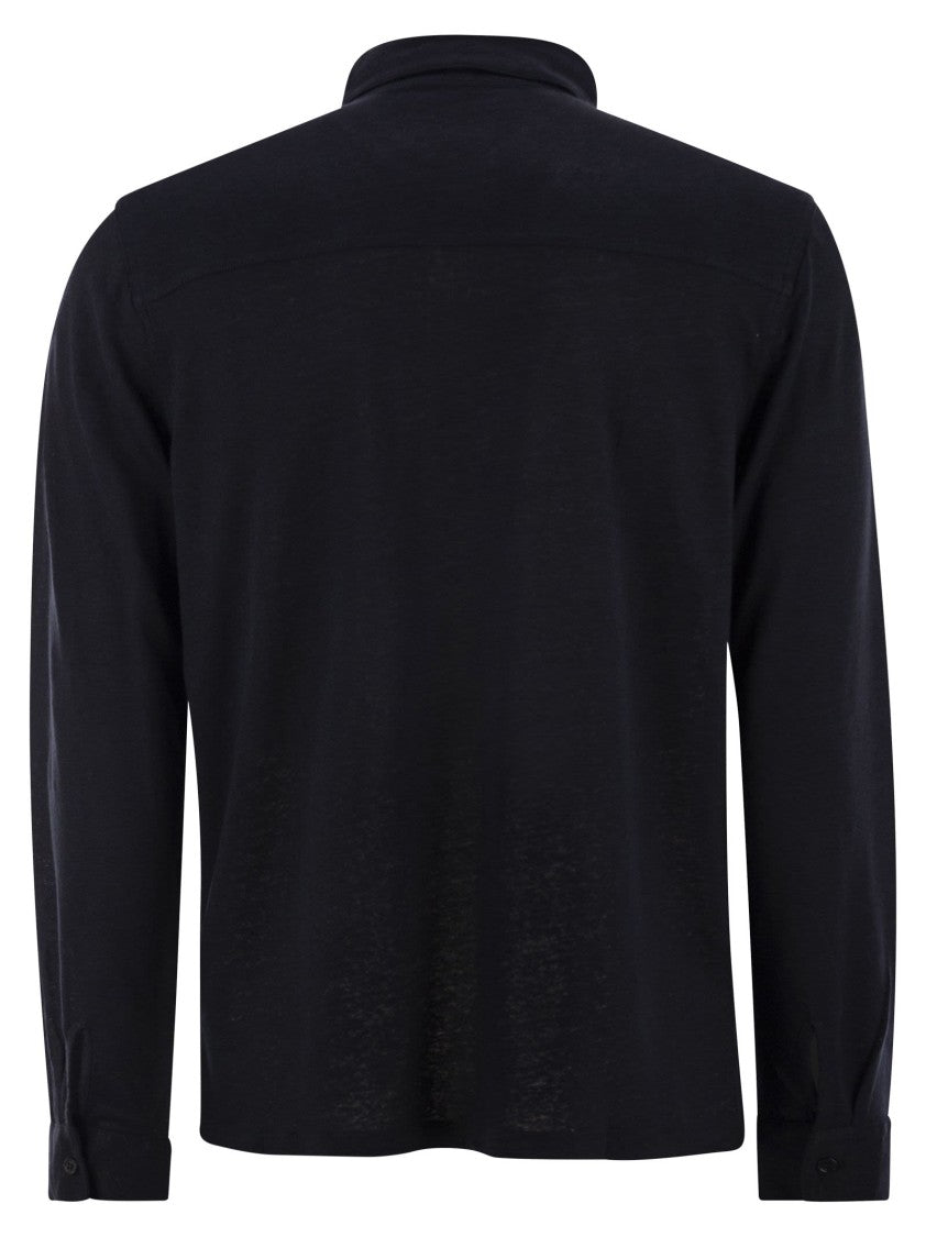 Majestic Blue Linen Long-Sleeved Shirt With Classic Collar