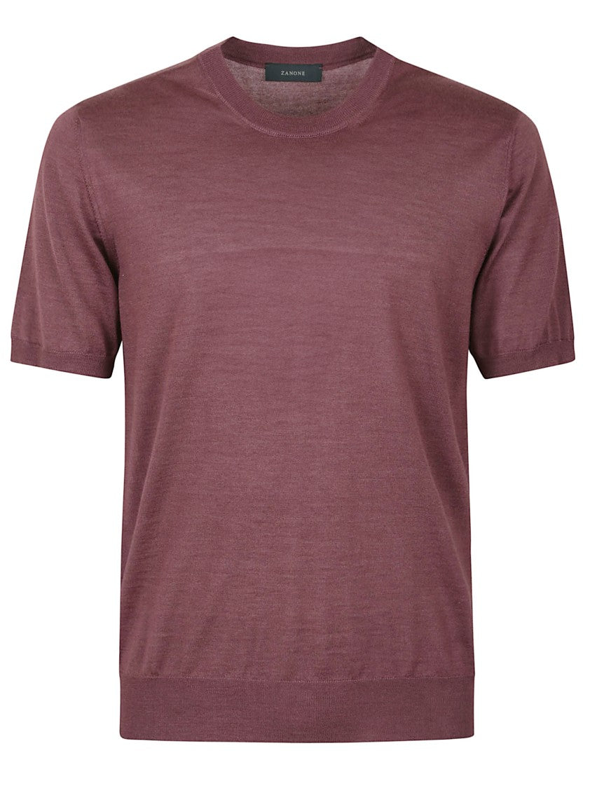 Zanone Short-Sleeved Wool Sweater With Classic Crew Neckline