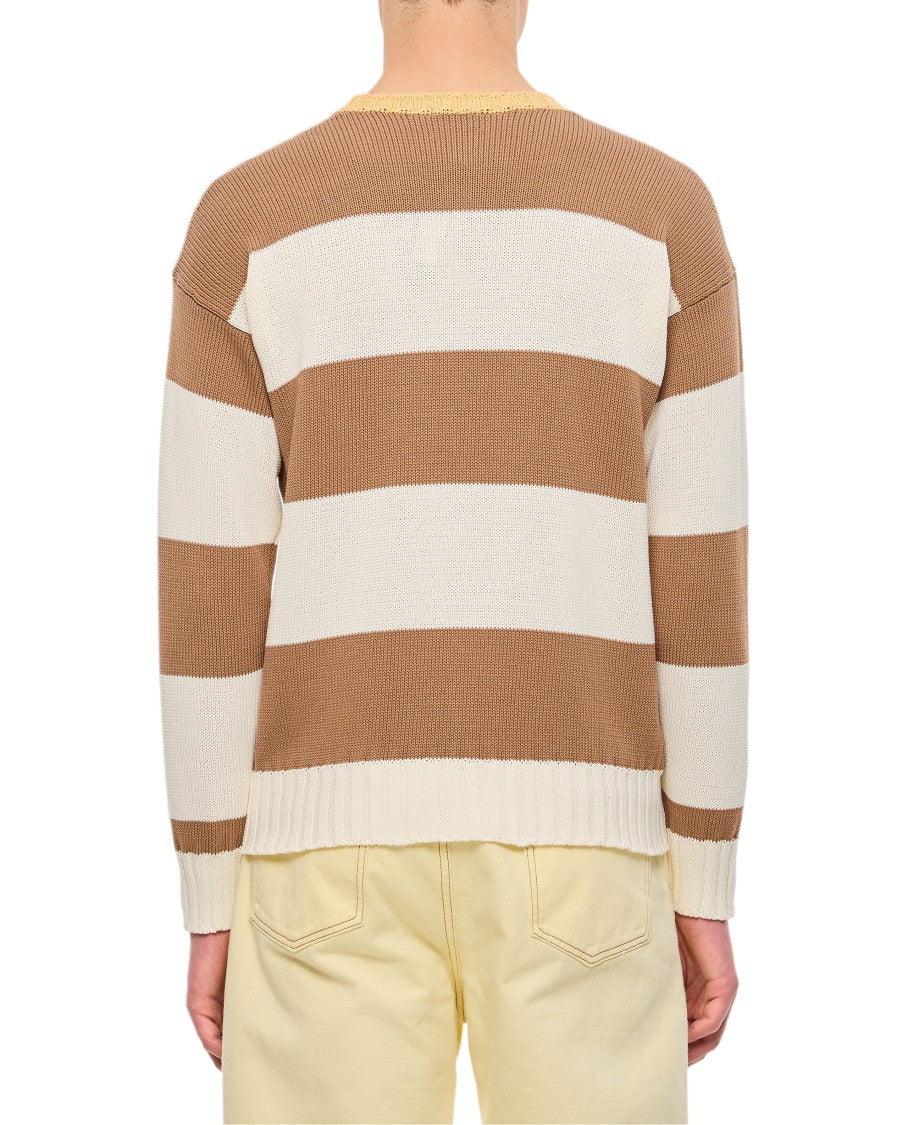 Drumohr Wide Horizontal Stripe Crewneck Sweater With Ribbed Accents
