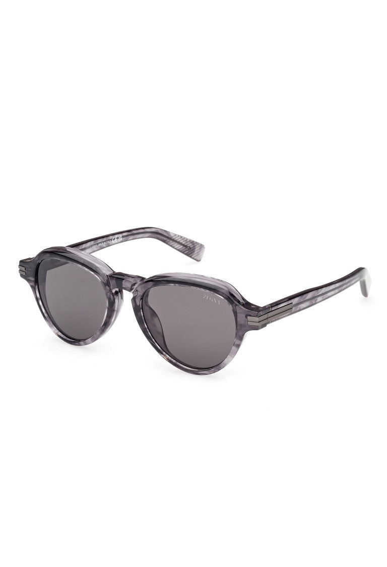 Zegna Dark Brown Acetate Sunglasses With Geometric Design