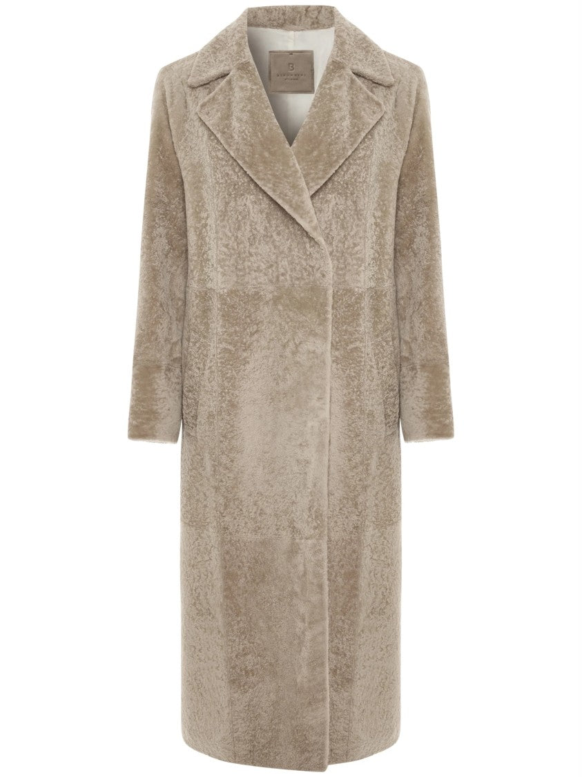 Bigardini Mid-Length Shearling Coat With Belted Waist And Plush Texture