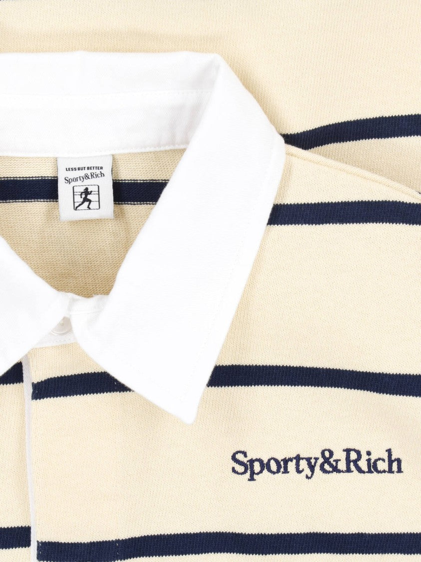 Sporty And Rich Cropped Sweater With Navy Stripes And Classic Collar