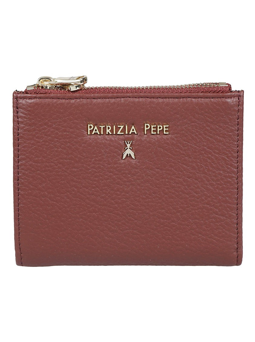 Patrizia Pepe Burgundy Compact Calf Leather Credit Card Holder