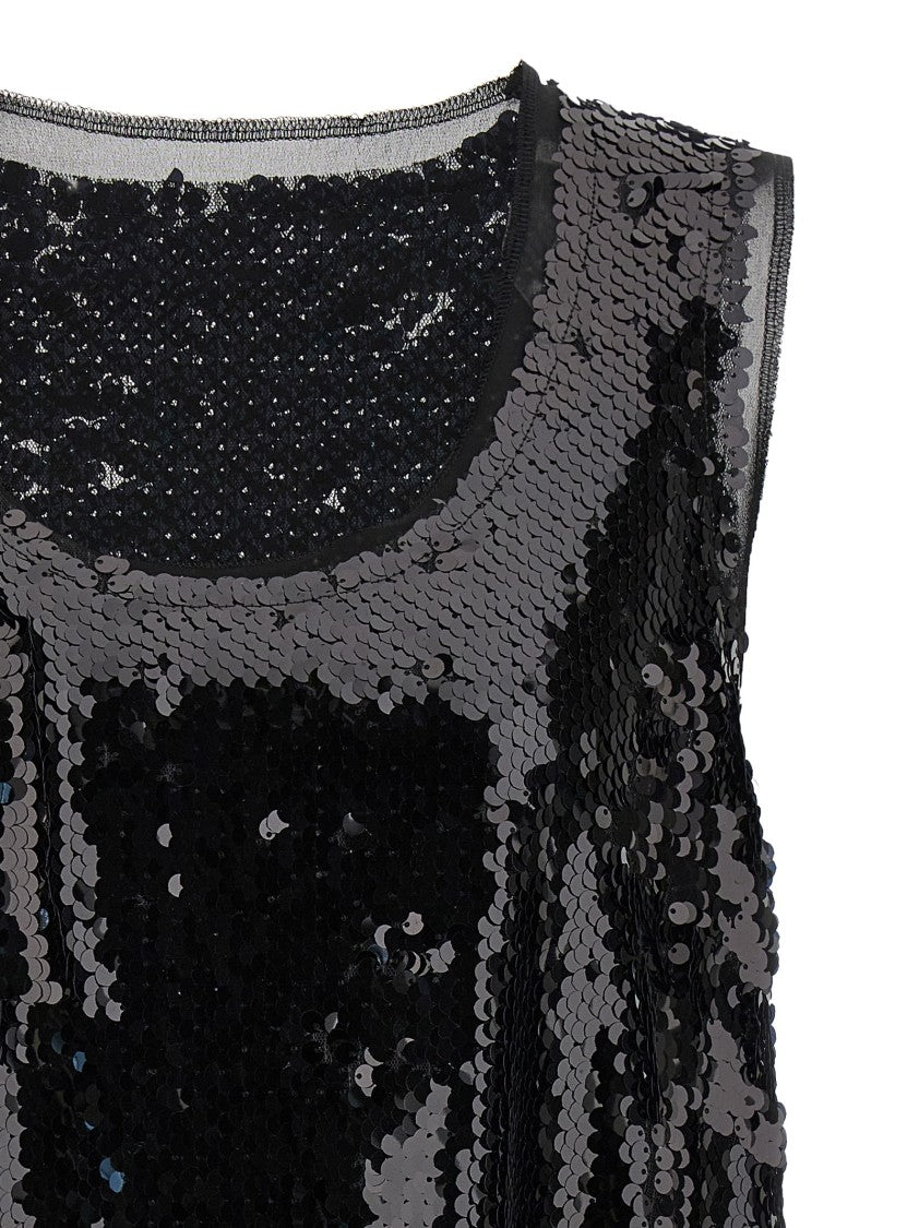 Comme Des Garçons Sleeveless Sheer Top With All-Over Black Sequins