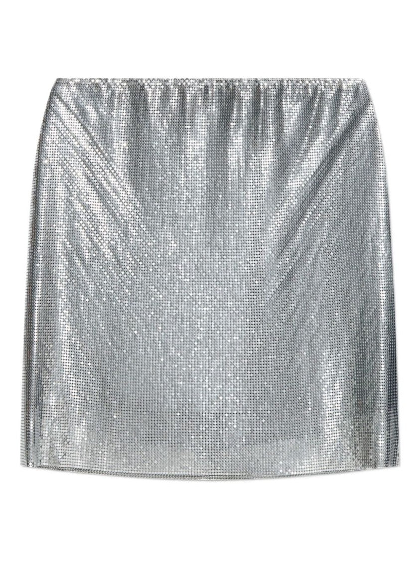Versace Mini Metallic Silver Skirt With Mesh Overlay