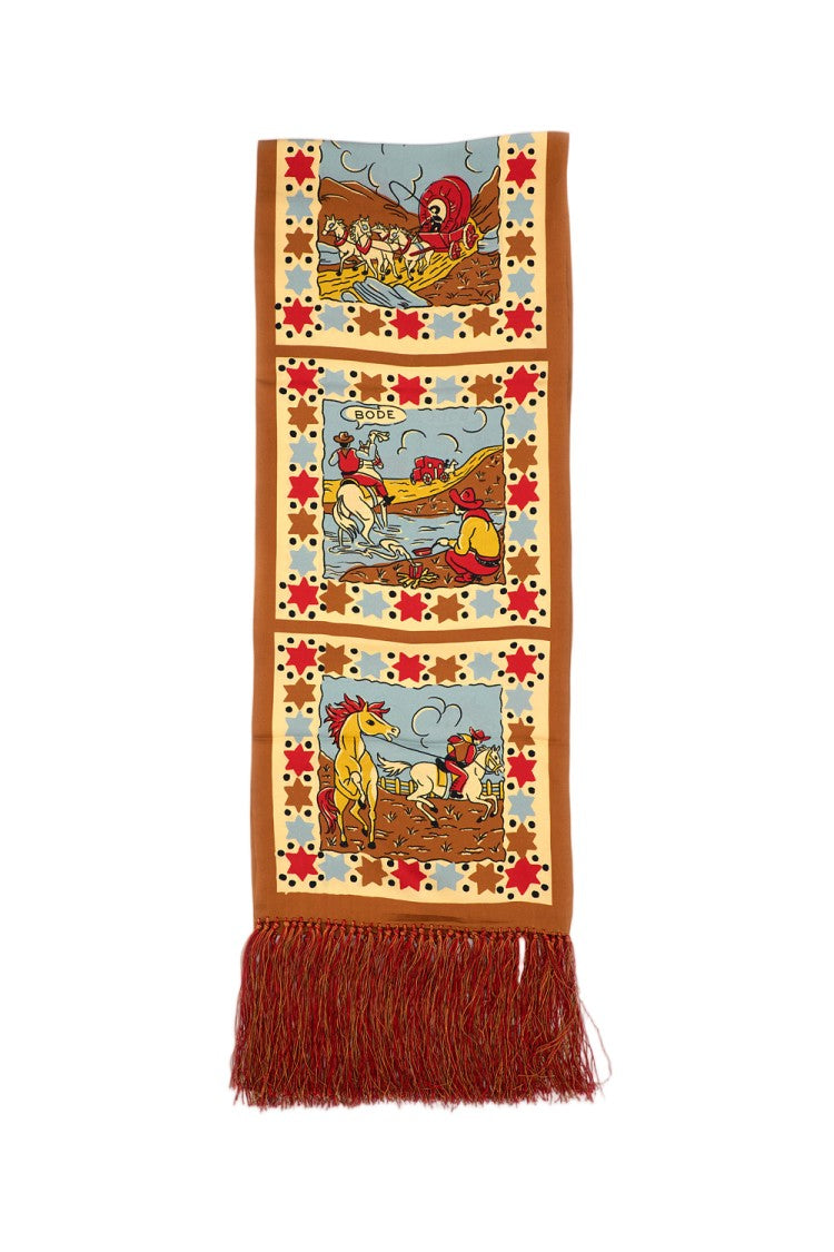 Bode New York Cowboy Comic Printed Silk Scarf