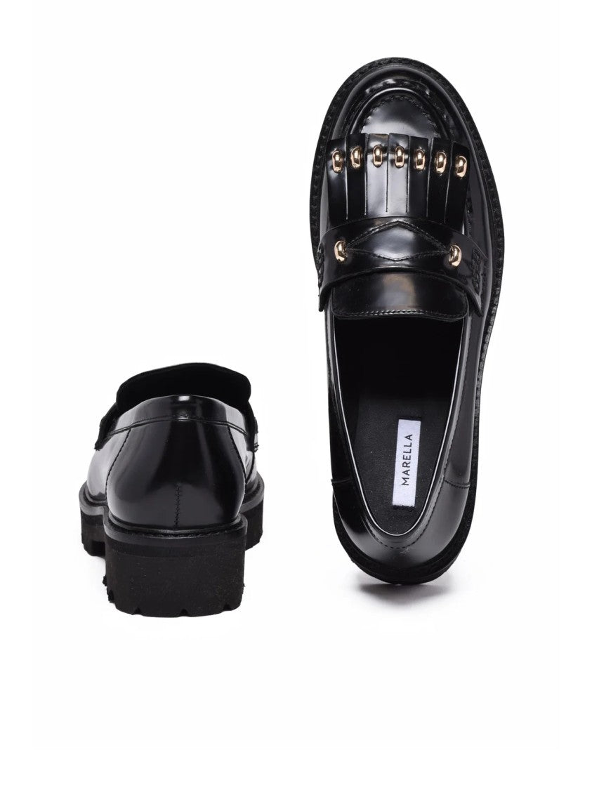Marella Black Leather Valzer Loafers