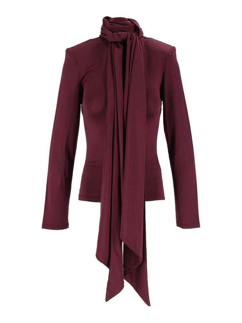 Rotate Burgundy Tight-Fit Long-Sleeved Scarf Top