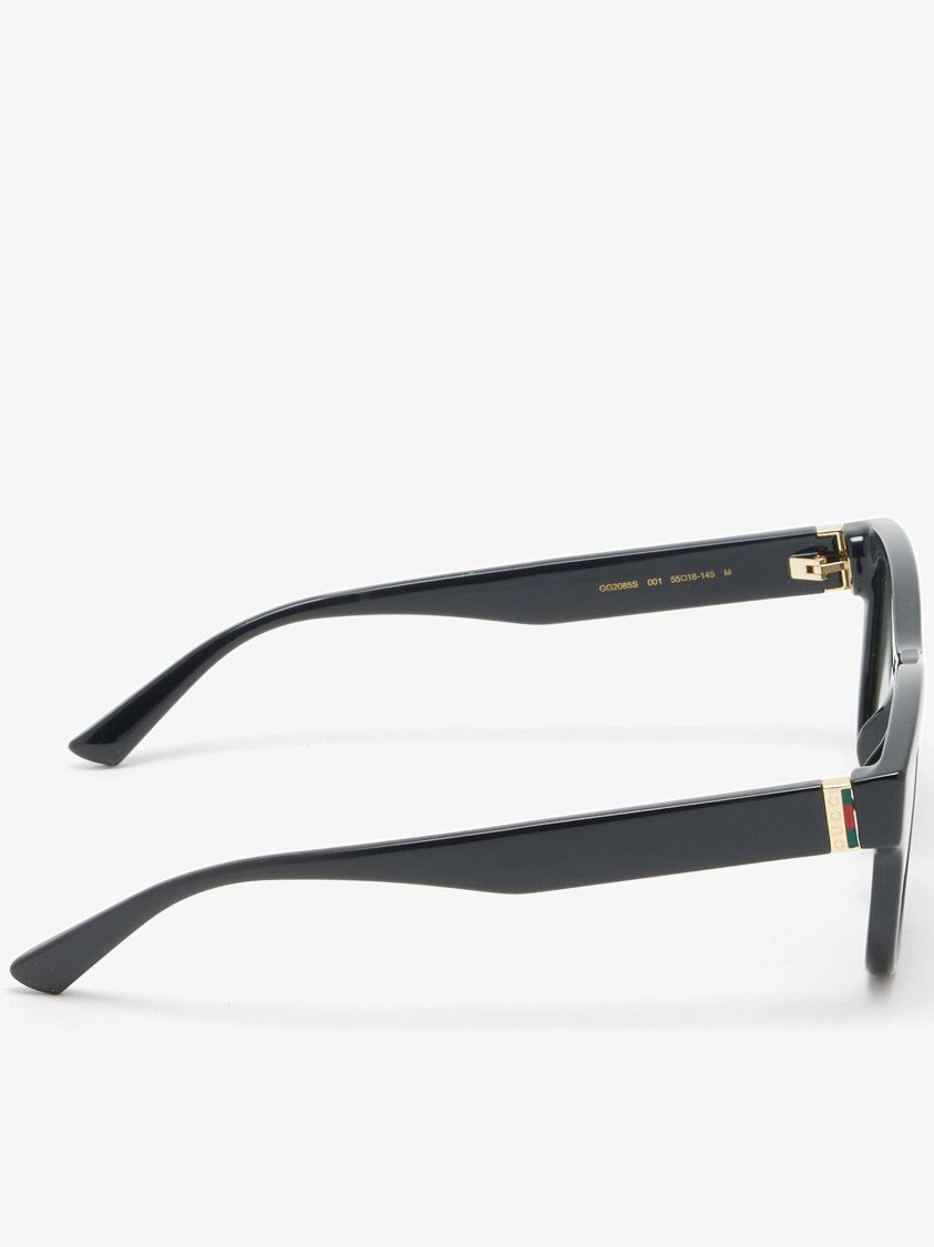 Gucci Black Rectangular Green Lens Gold Sunglasses