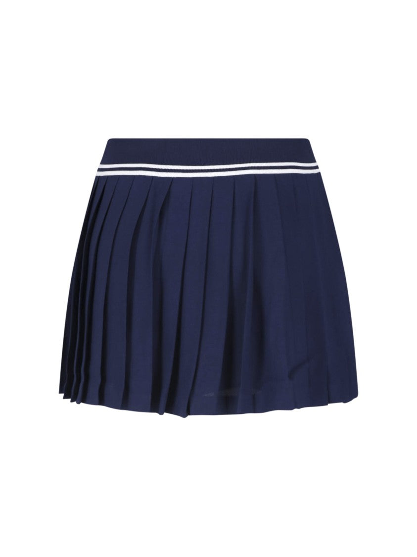 Sporty And Rich Pleated Skirt With Structured Waistband And Embroidered Details