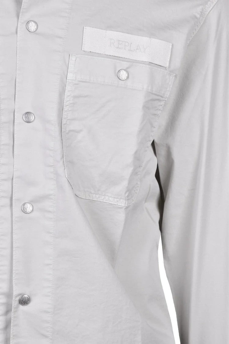 Replay Light Grey Cotton Lyocell Elastane Shirt