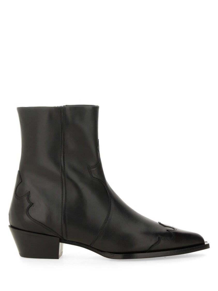 Aeydē Pointed Toe Western-Inspired Black Leather Boots