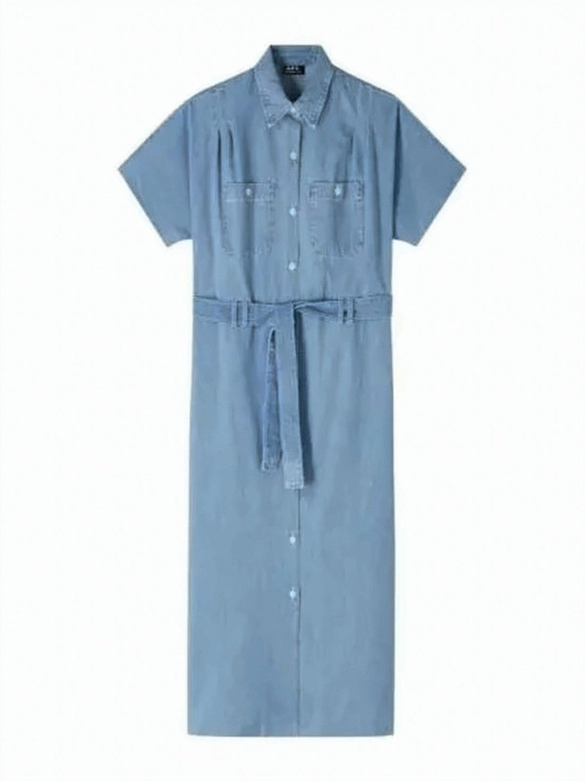 A.P.C. Midi-Length Denim Dress With Classic Collar