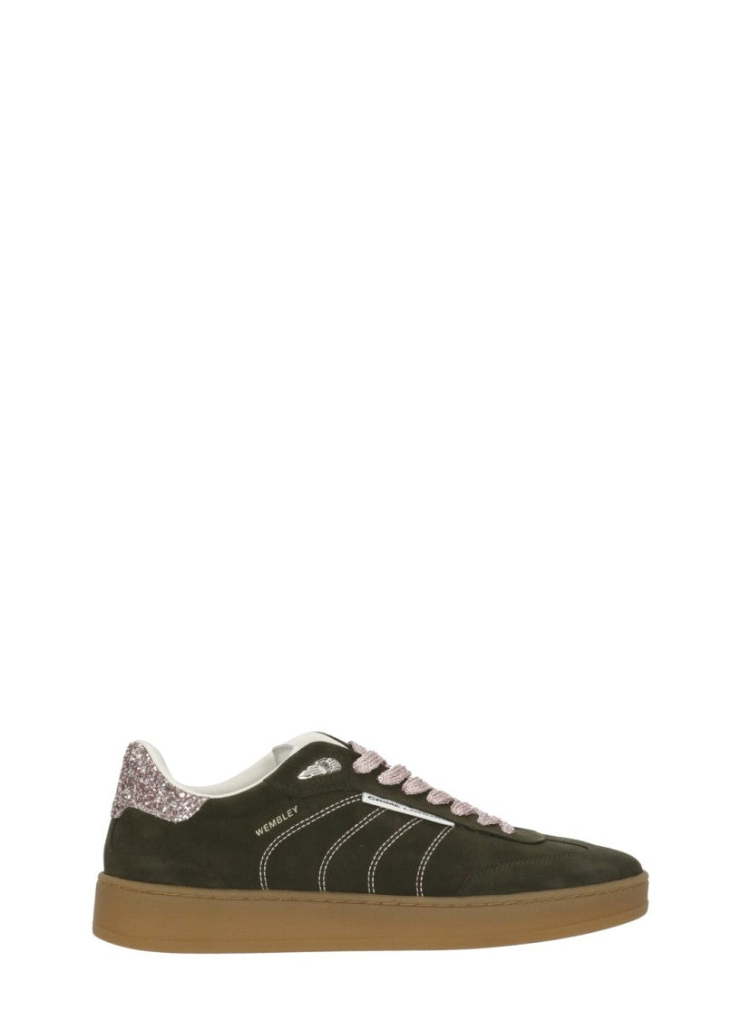 Crime London Green Wembley Glitter Accents Leather Sneakers