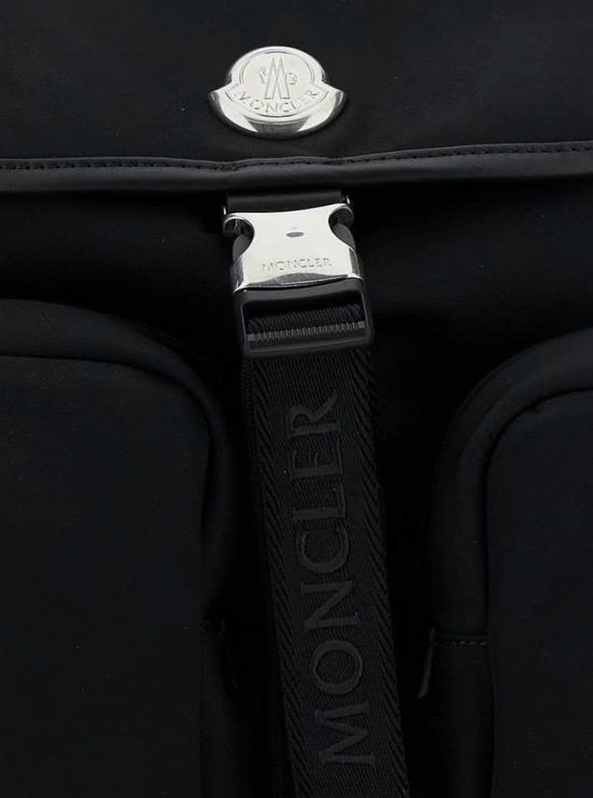 Moncler Structured Black Backpack With Metallic Buckle