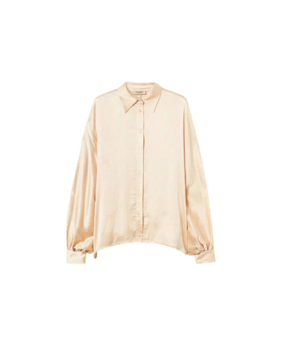Twin-Set Pearl Satin Blouse With Balloon Sleeves