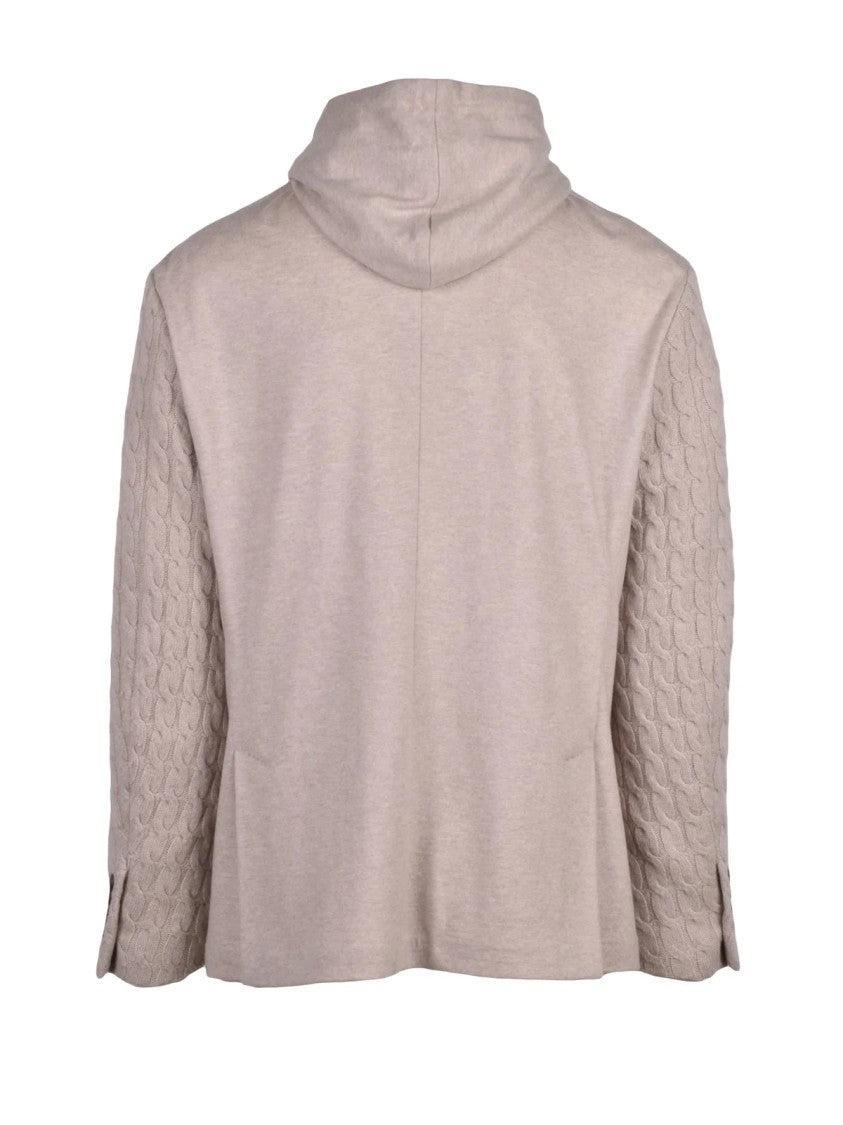 Eleventy Knit Cashmere Blend Blazer With Detachable Lapel And Textured Sleeves
