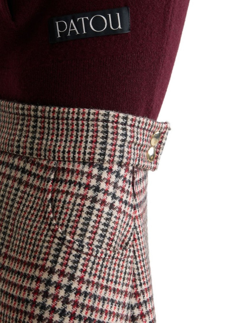 Patou Asymmetrical Hem Midi Skirt In Multicolor Plaid