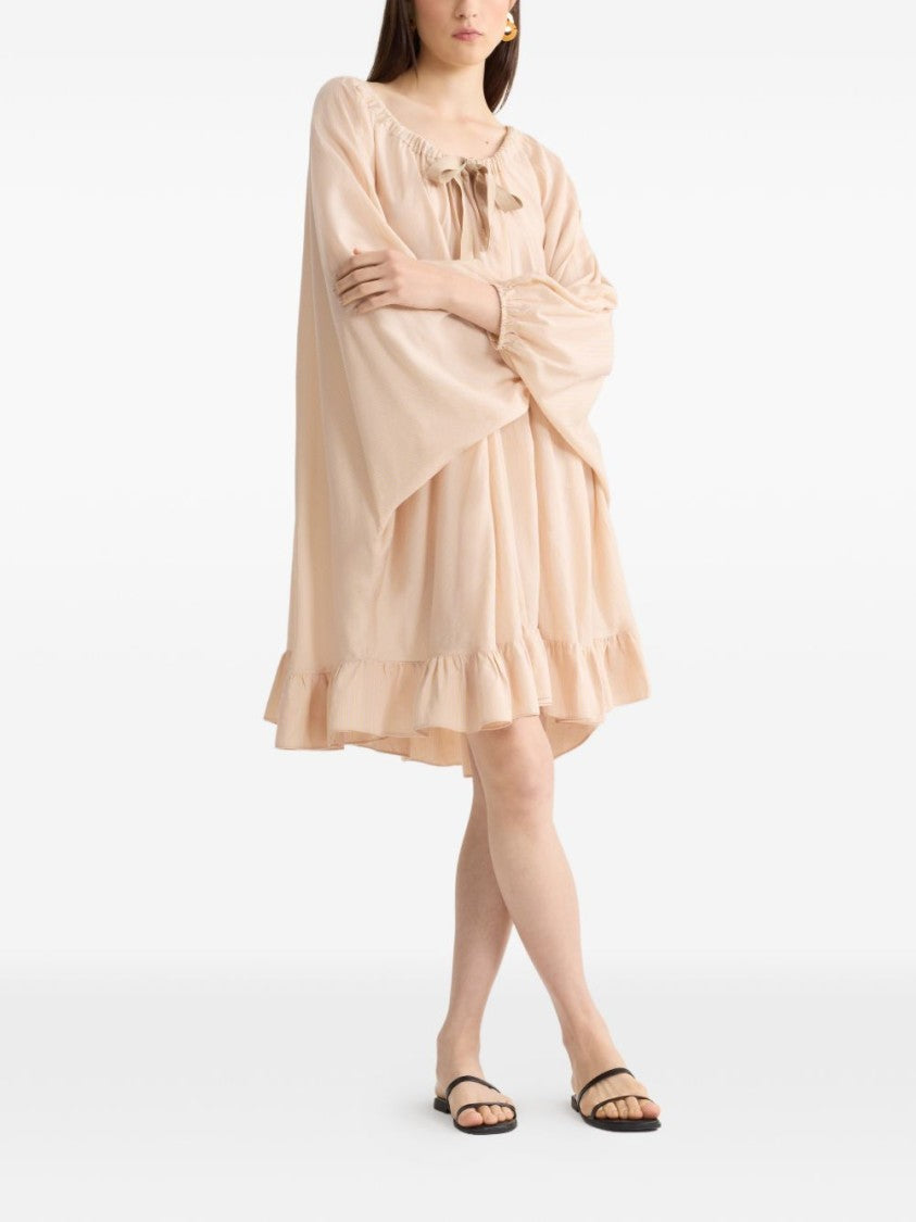 Patou Multicolor Ruffled Hem Gathered Tie Mini Dress