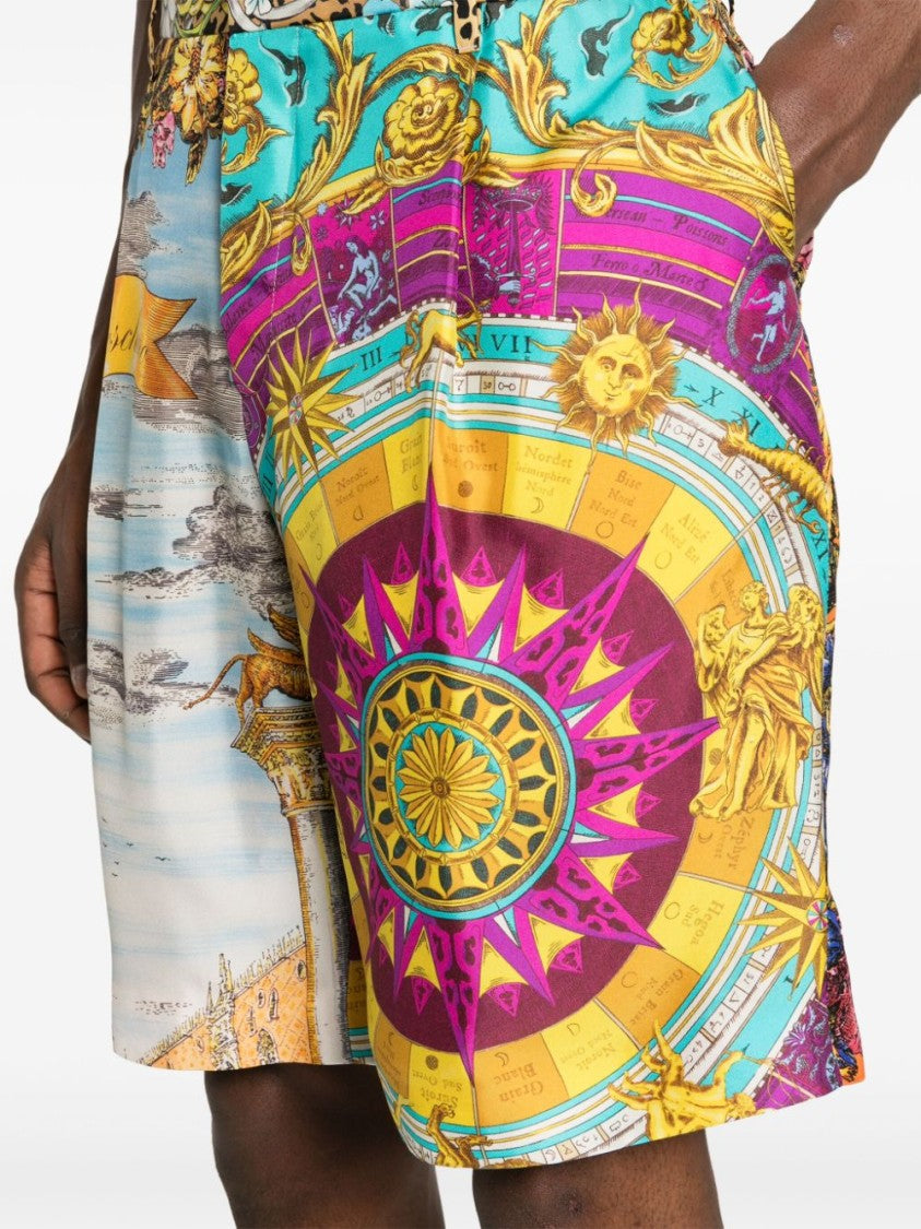 Moschino Thigh-Length Multicolor Printed Silk Shorts
