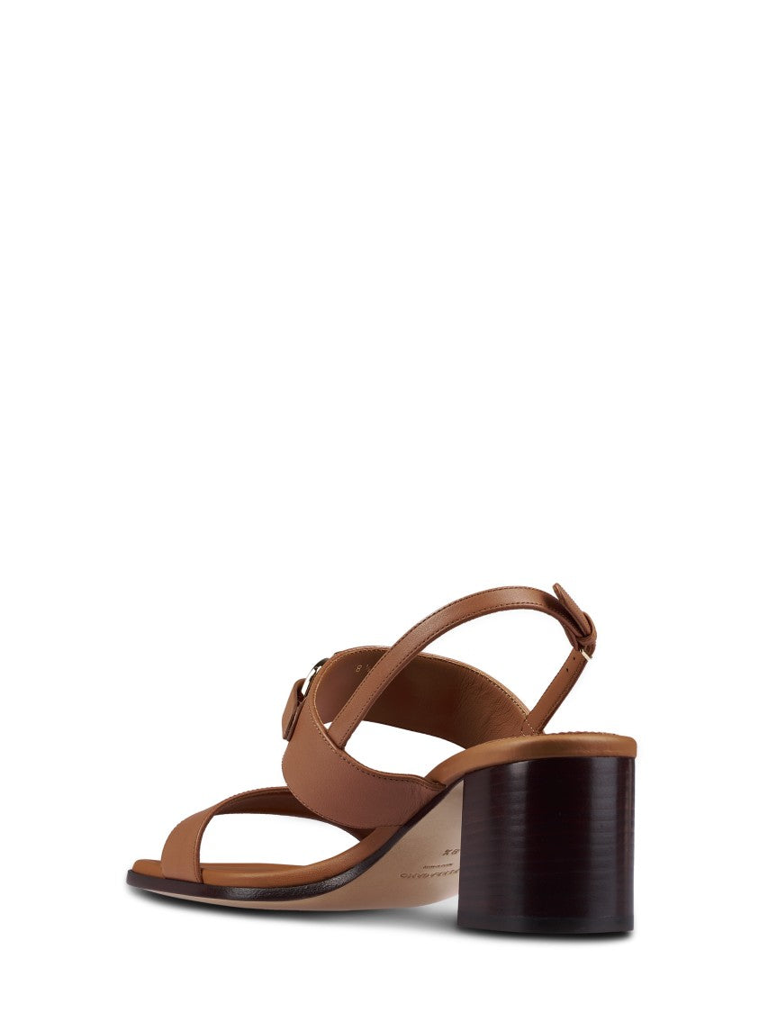 Ferragamo Brown Leather Sandals With Buckle Detail