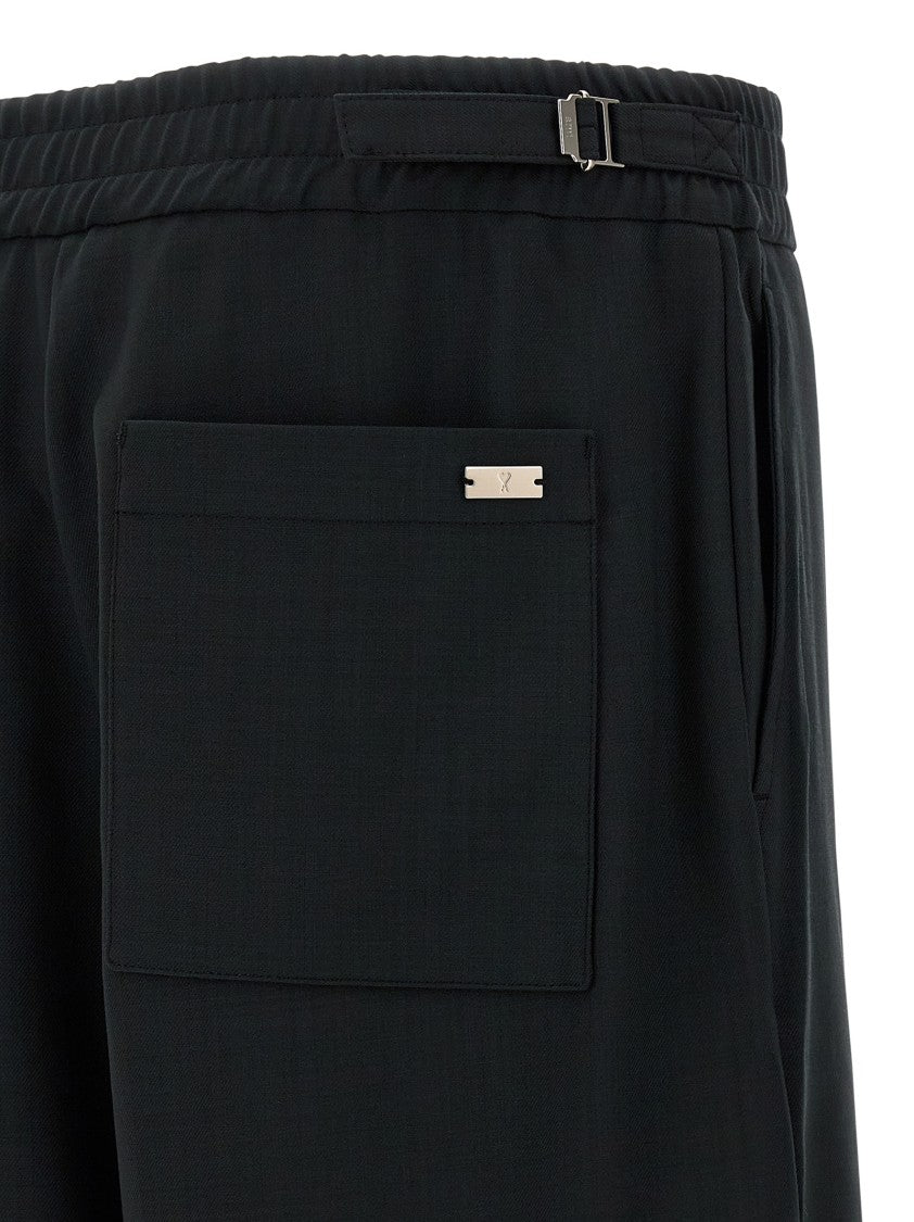 Ami Straight Wide-Leg Wool Trousers