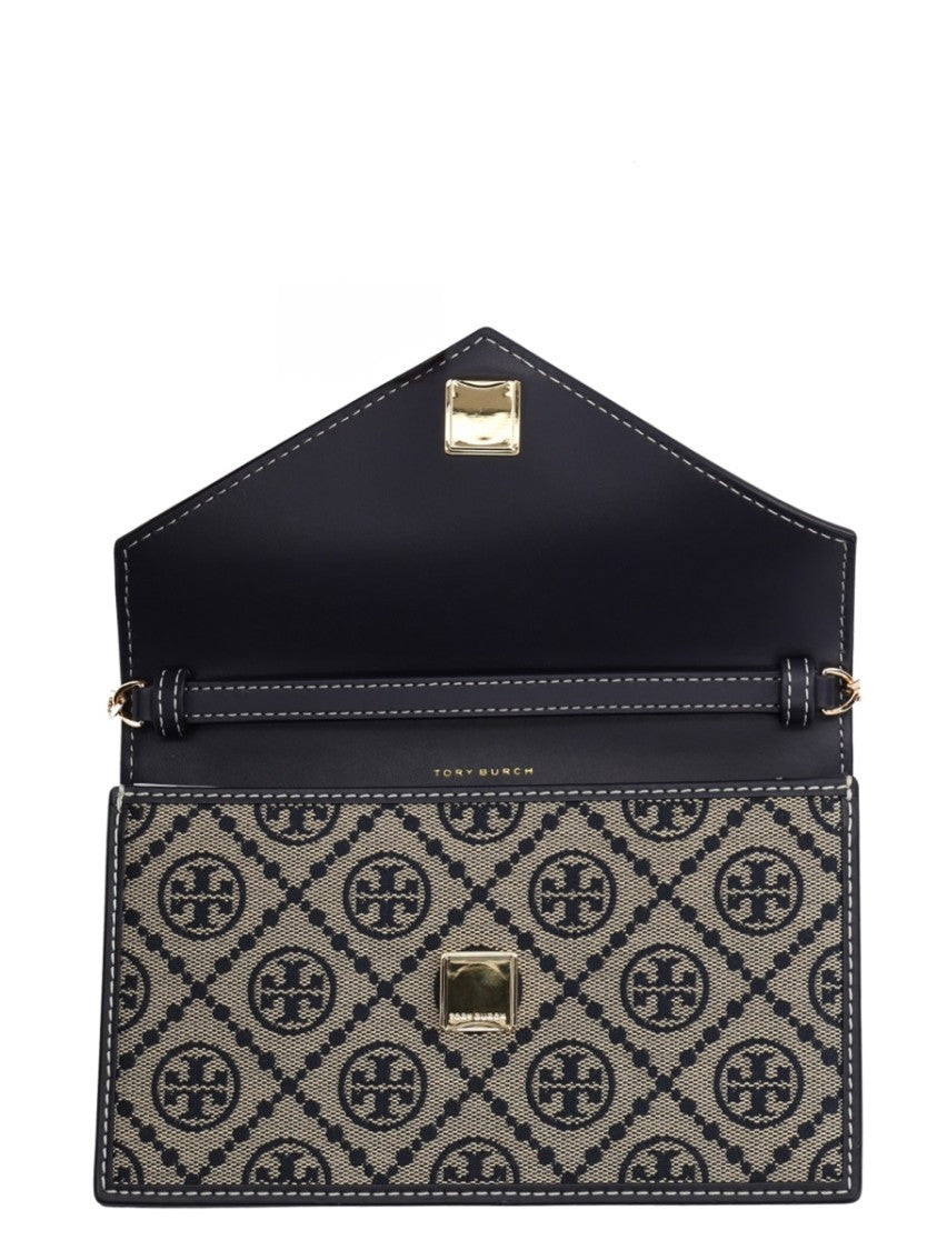 Tory Burch Geometric Logo Pattern Cotton-Blend Chain Wallet