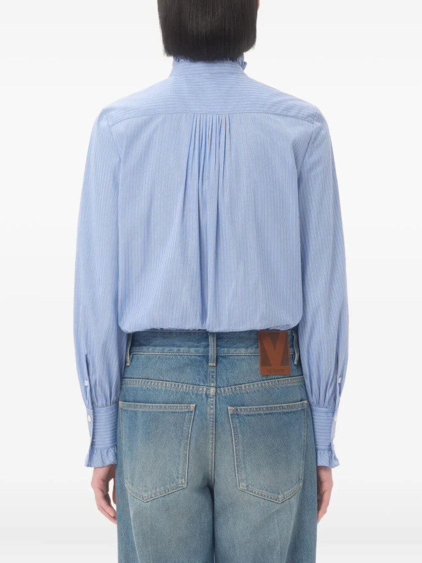 Valentino Classic Striped Cotton Top With Ruffled Collar