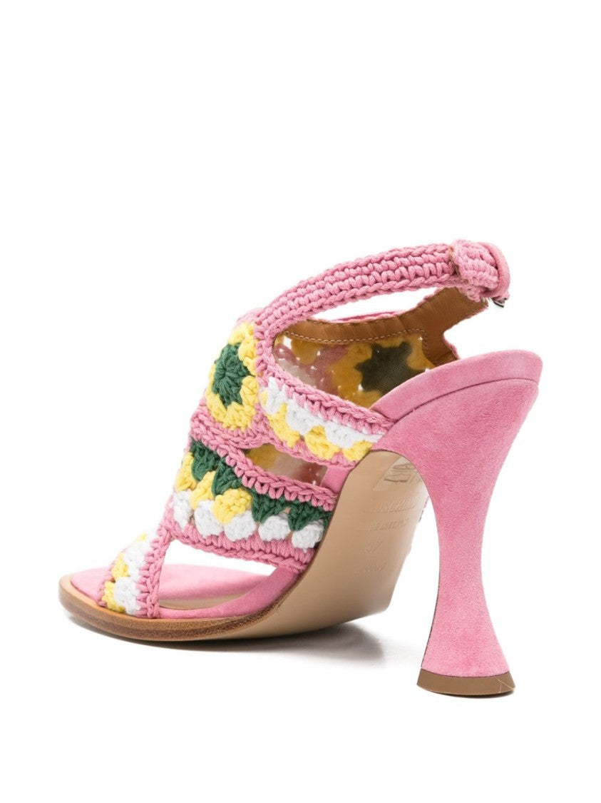 Moschino Pink Crochet Knit Slingback Sling Sandals