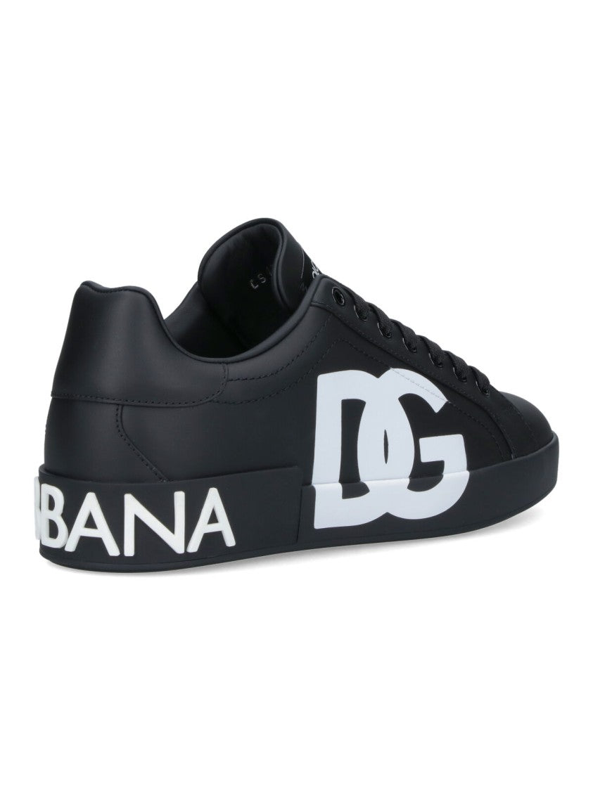 Dolce & Gabbana Portofino Low-Top Sneakers In Smooth Black Calf Leather