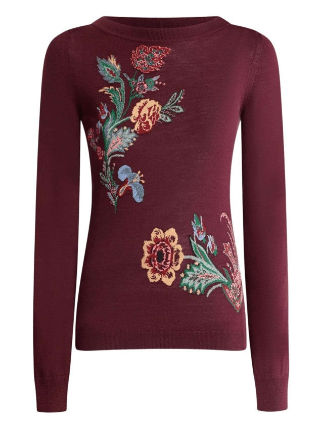 Etro Intricate Floral Knit Top With Boat Neckline