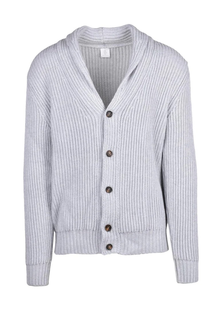 Eleventy Ribbed Wool Button Cardigan - Light Grey