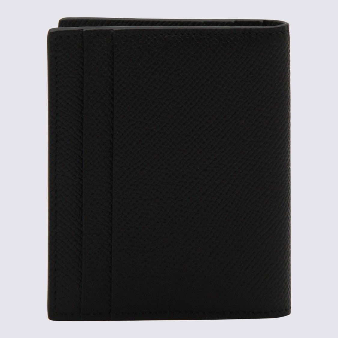 Ferragamo Compact Black Bi-Fold Wallet With Textured Surface And Gold Emblem