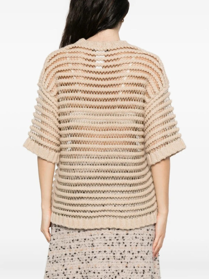 Fabiana Filippi Loose Boxy Knit Top With Horizontal Open-Knit Stripes
