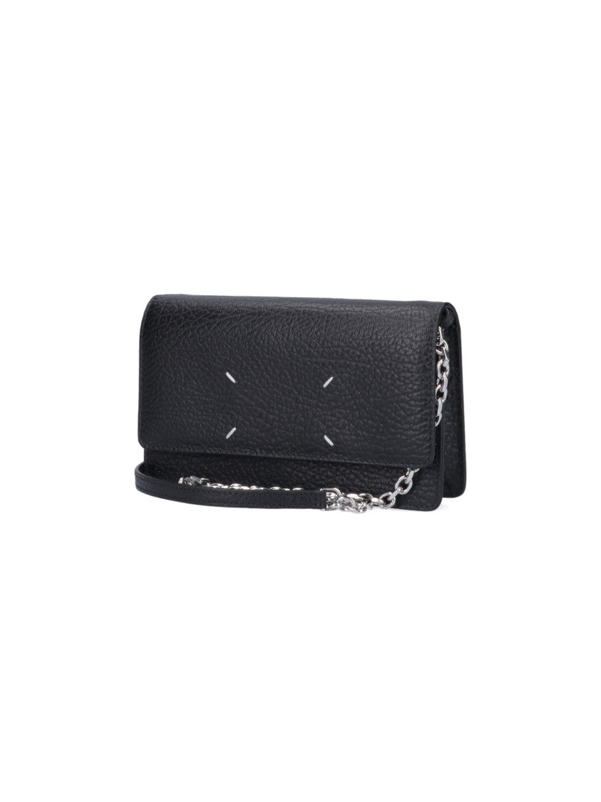 Maison Margiela Rectangular Hammered Leather Wallet With Chain Detail