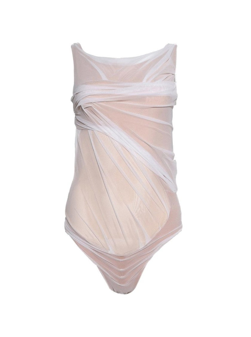Di Petsa Draped Wetlook Swimsuit White
