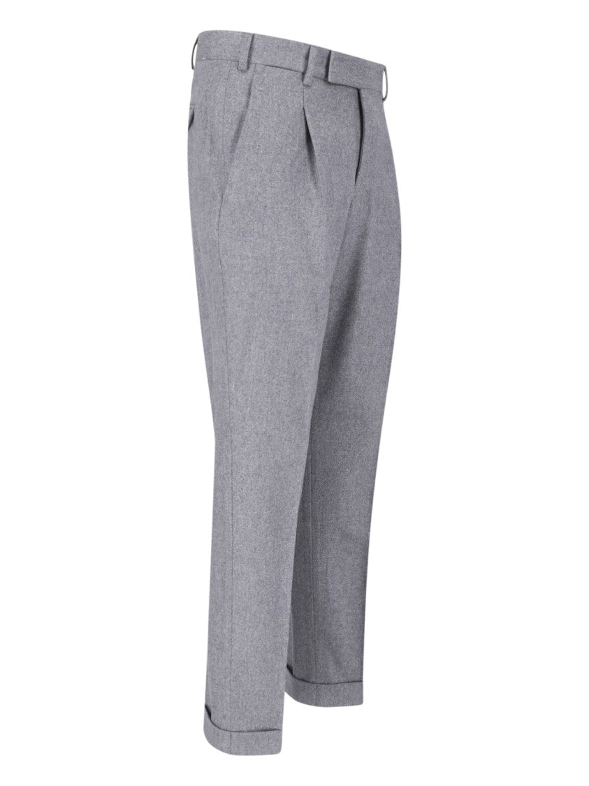 Pt Torino Grey High-Waisted Pleated Wool-Cashmere Formal Pants