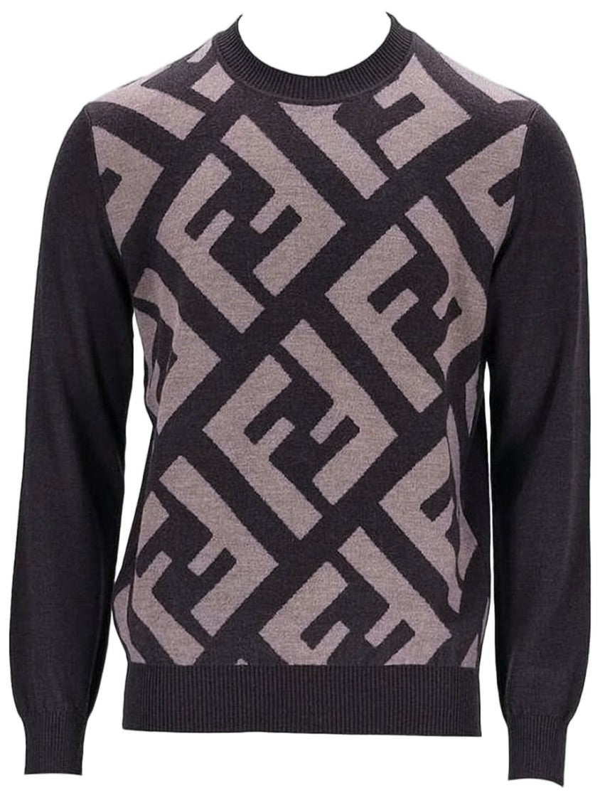Fendi Geometric Patterned Grey Fendi Sweater